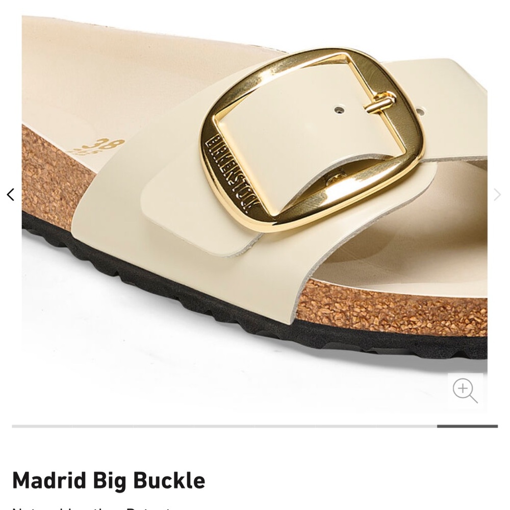 NWT Birkenstock Madrid High Shine Ecru Big Buckle Gold Beige Sandals - Picture 9 of 15